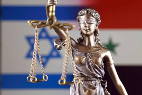 Symbol Práva Spravedlnosti Izraelem Vlajka Sýrie Detailní Záběr — Stock fotografie