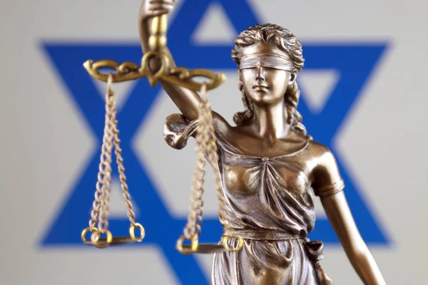 Simbolo Legge Giustizia Con Bandiera Israele Vicino — Foto Stock