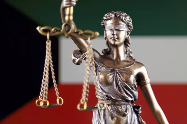 Symbole Droit Justice Avec Drapeau Koweït Gros Plan — Photo