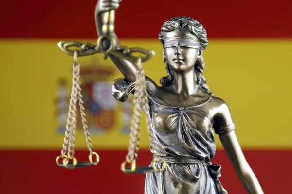 Símbolo Ley Justicia Con Bandera España Cerca — Foto de Stock