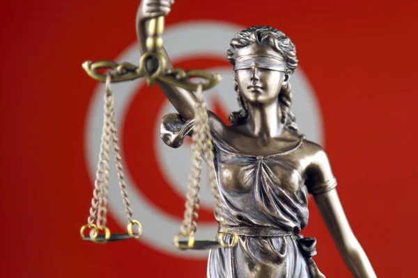 Symbole Droit Justice Avec Drapeau Tunisien Gros Plan — Photo