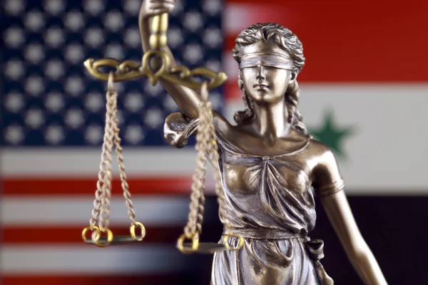 Symbol Law Justice United States Syria Flag Close — Stock Photo, Image