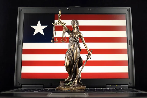 Symbol Law Justice Liberia Flag Laptop Studio Shot — Stock Photo, Image