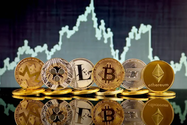 Fysieke Versie Van Cryptocurrencies Politics Rimpel Litecoin Bitcoin Dash Ethereum — Stockfoto