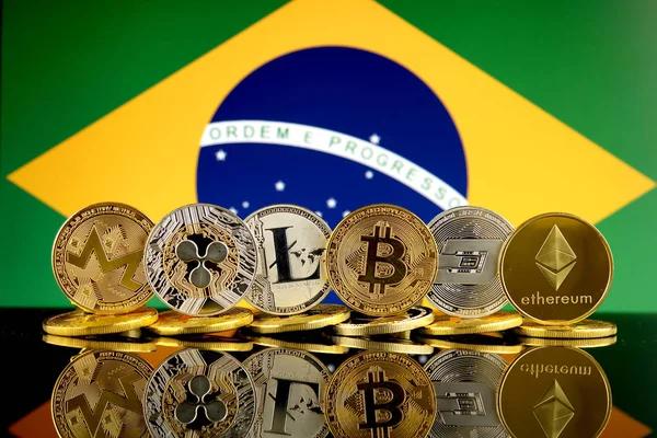 Physical Version Cryptocurrencies Monero Ripple Litecoin Bitcoin Dash Ethereum Brazil — Stock Photo, Image