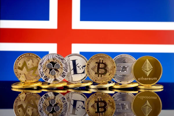 Fizikai Változata Cryptocurrencies Monero Fodrozódás Litecoin Bitcoin Kötőjel Ethereum Izland — Stock Fotó