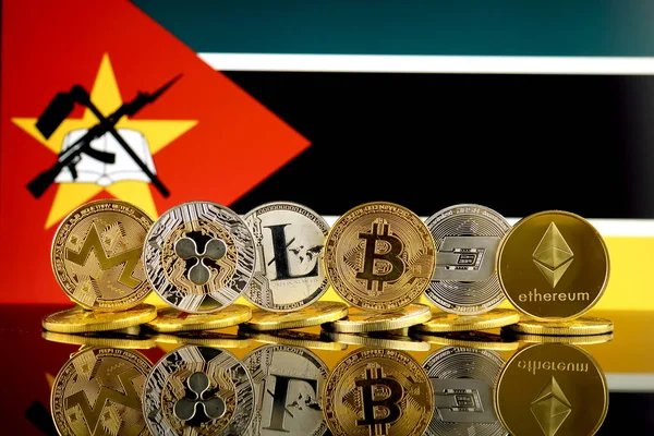 Physical Version Cryptocurrencies Monero Ripple Litecoin Bitcoin Dash Ethereum Mozambique — Stock Photo, Image