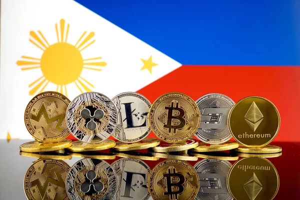 Physical Version Cryptocurrencies Monero Ripple Litecoin Bitcoin Dash Ethereum Philippines — Stock Photo, Image