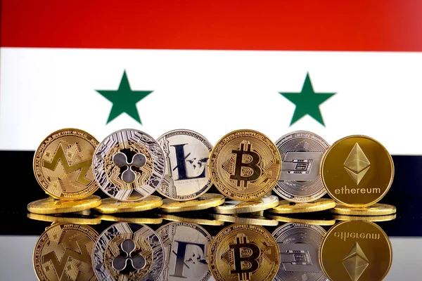 Physical Version Cryptocurrencies Monero Ripple Litecoin Bitcoin Dash Ethereum Syria — Stock Photo, Image