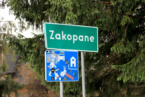 Zakopane Poland November 2019 Road Sign Town Zakopane Rainy Day — Stock Photo, Image