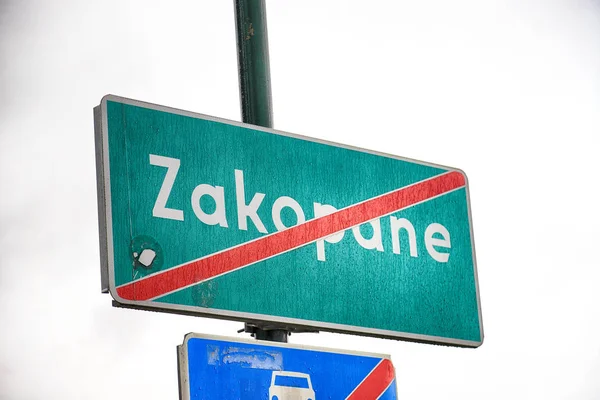 Zakopane Poland November 2019 Road Sign Town Zakopane Rainy Day — Stock Photo, Image