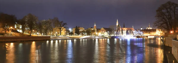 Wroclaw Pologne Décembre 2019 Rivière Oder Odra Nuit Cathedral Island — Photo