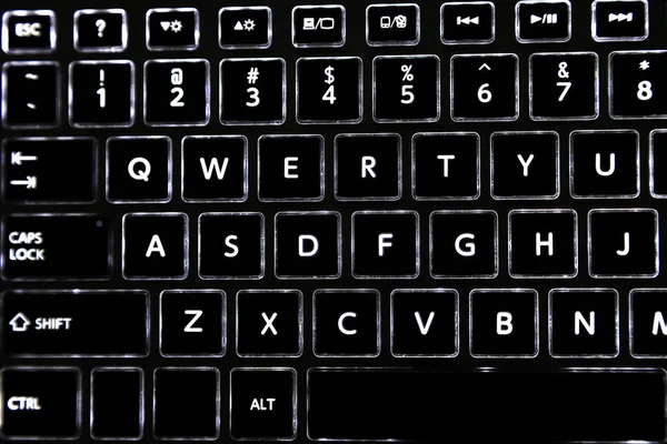 Close Black Laptop Keyboard Led Backlit Keyboard Buttons — Stock Photo, Image