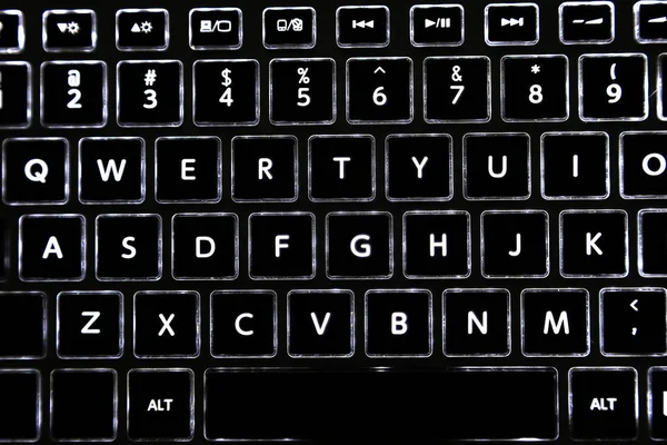 Крупним Планом Чорна Клавіатура Ноутбука Світлодіодними Кнопками Підсвічування — стокове фото