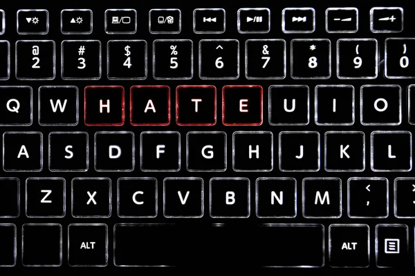 Word Hate Written Led Backlit Keyboard Buttons — 스톡 사진
