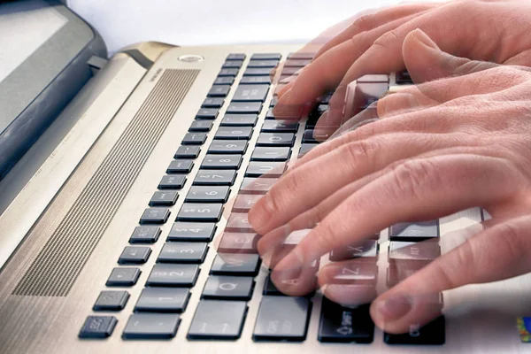 Close Black Laptop Keyboard Male Hands Royalty Free Stock Images