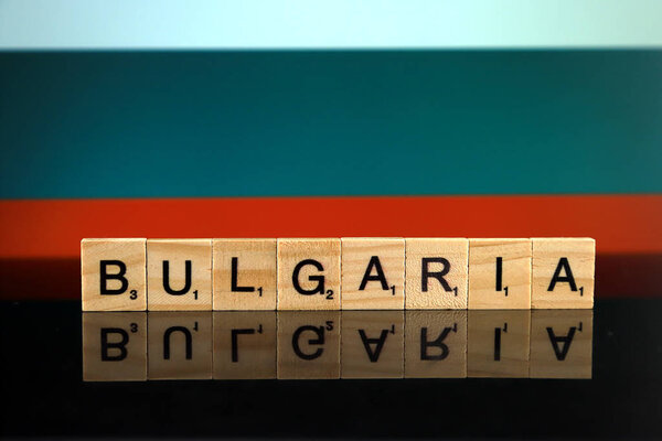 Bulgaria Flag and country name made of small wooden letters. Studio shot.