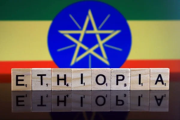 Ethiopië Vlag Landsnaam Gemaakt Van Kleine Houten Letters Studioshoot — Stockfoto