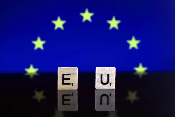 European Union Flag Word Made Small Wooden Letters Studio Shot — Stock Photo, Image