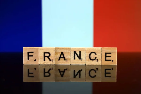 France Flag Country Name Made Small Wooden Letters Studio Shot — 图库照片
