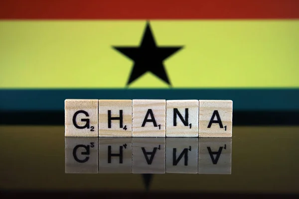 Ghana Flag Country Name Made Small Wooden Letters Studio Shot — ストック写真