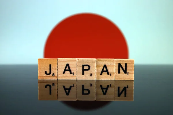 Japan Vlag Landsnaam Gemaakt Van Kleine Houten Letters Studioshoot — Stockfoto