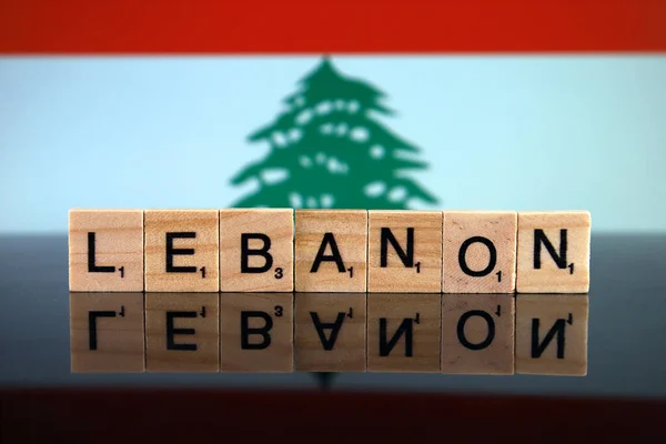 Libano Bandiera Nome Del Paese Fatta Piccole Lettere Legno Studio — Foto Stock