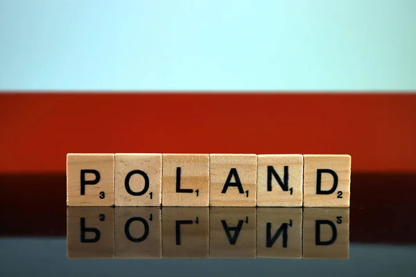 Poland Flag Country Name Made Small Wooden Letters Studio Shot — ストック写真