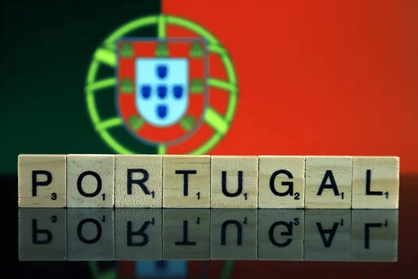 Portugal Flag Country Name Made Small Wooden Letters Studio Shot — ストック写真