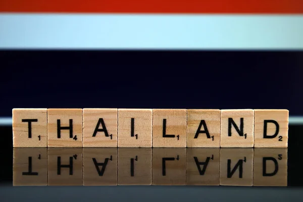 Thailand Flag Country Name Made Small Wooden Letters Studio Shot — Stok fotoğraf