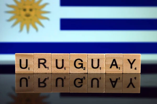 Uruguay Bandiera Nome Del Paese Fatta Piccole Lettere Legno Studio — Foto Stock