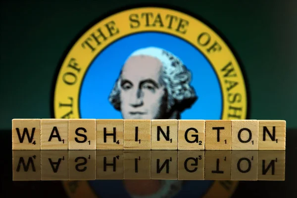 Stato Washington Bandiera Nome Dello Stato Fatto Piccole Lettere Legno — Foto Stock