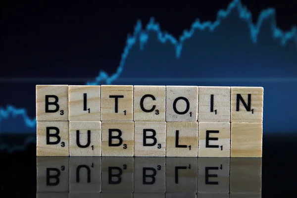 Wroclaw Poland February 2020 Words Bitcoin Bubble Made Small Wooden — Stock Photo, Image