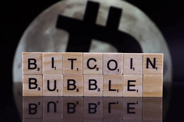 Wroclaw Poland February 2020 Words Bitcoin Bubble Made Small Wooden — Stock Photo, Image