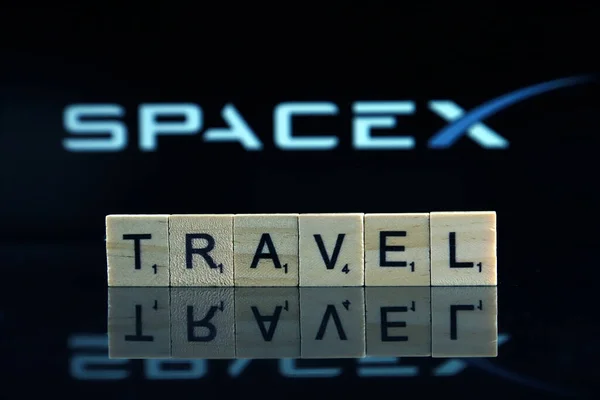Wroclaw Poland February 2020 Word Travel Made Wooden Letters Spacex — стокове фото
