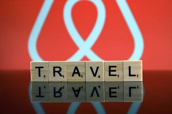 Wroclaw Poland February 2020 Word Travel Made Wooden Letters Airbnb — Stockfoto