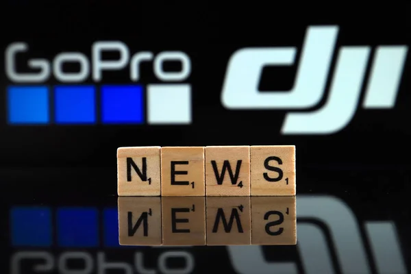 Wroclaw Poland February 2020 Word News Made Wooden Letters Gopro — ストック写真