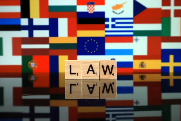 Wroclaw Poland February 2020 Word Law Made Wooden Letters European — Stock Photo, Image