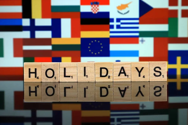 Wroclaw Poland February 2020 Word Holidays Made Wooden Letters European — Stock Photo, Image
