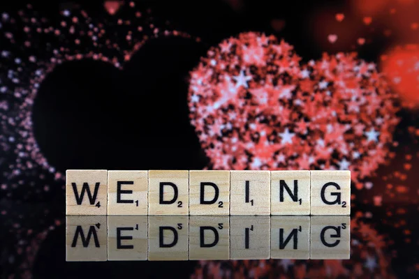 Wroclaw Pologne Février 2020 Mot Wedding Fait Lettres Scrabble Deux — Photo