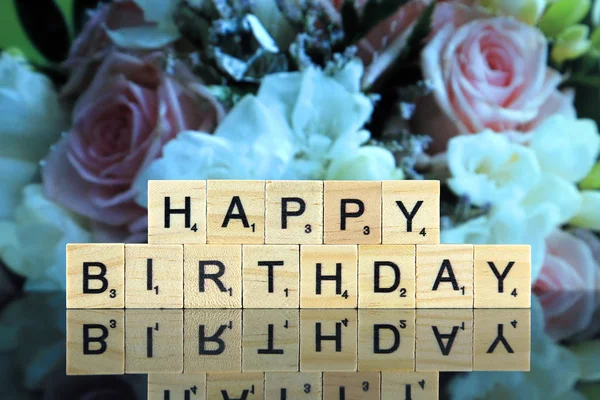 Wroclaw Poland February 2020 Words Happy Birthday Made Scrabble Letters — Zdjęcie stockowe