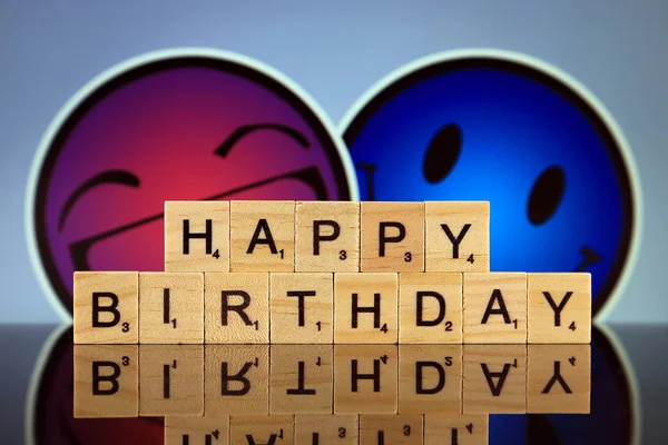 Wroclaw Poland February 2020 Words Happy Birthday Made Scrabble Letters — Zdjęcie stockowe