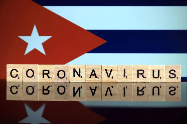 Wroclaw Poland March 2020 Word Coronavirus Made Wooden Letters Cuba — 图库照片