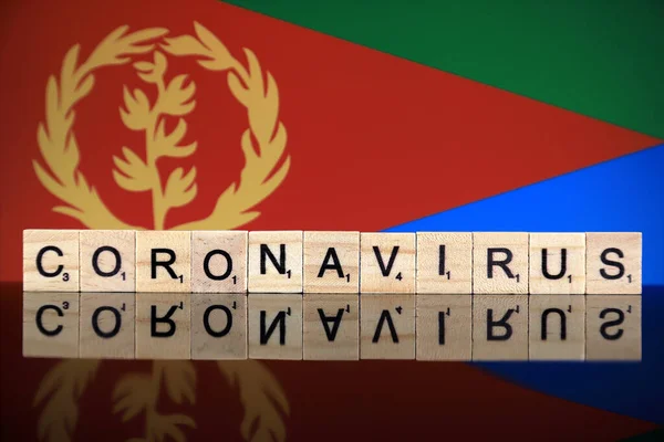 Wroclaw Polsko March 2020 Slovo Coronavirus Dřevěných Písmen Eritrea Flag — Stock fotografie