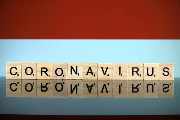 Wroclaw Poland March 2020 Word Coronavirus Made Wooden Letters Monaco — Stock Photo, Image