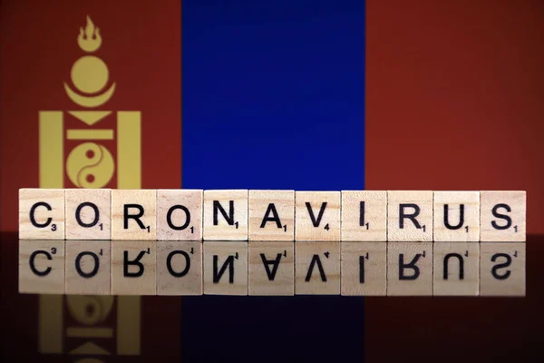 Wroclaw Poland March 2020 Word Coronavirus Made Wooden Letters Mongolia — Stock Photo, Image