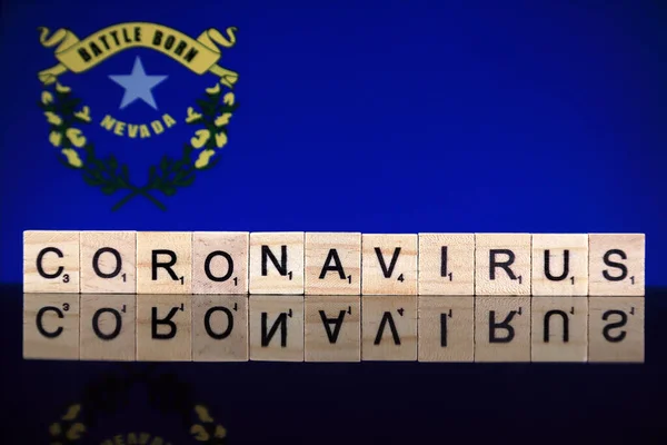 Wroclaw Poland March 2020 Word Coronavirus Made Wooden Letters Nevada — Stock Photo, Image