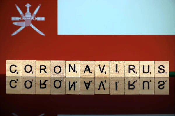 Wroclaw Poland March 2020 Word Coronavirus Made Wooden Letters Oman — Stock Photo, Image