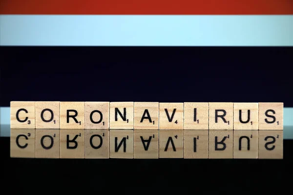 Wroclaw Polen März 2020 Wort Coronavirus Aus Holzbuchstaben Und Thailand — Stockfoto