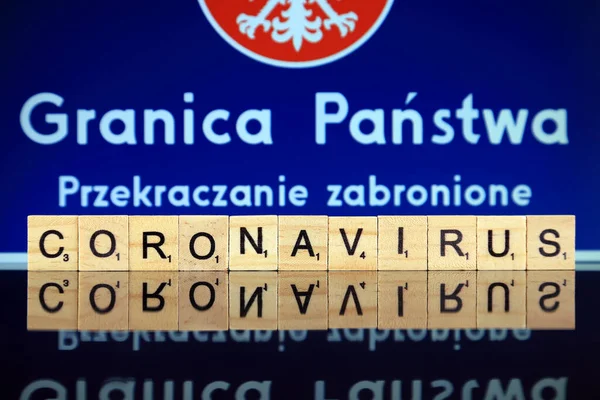 Wroclaw Polónia Março 2020 Palavra Coronavirus Feita Letras Madeira Sinal — Fotografia de Stock